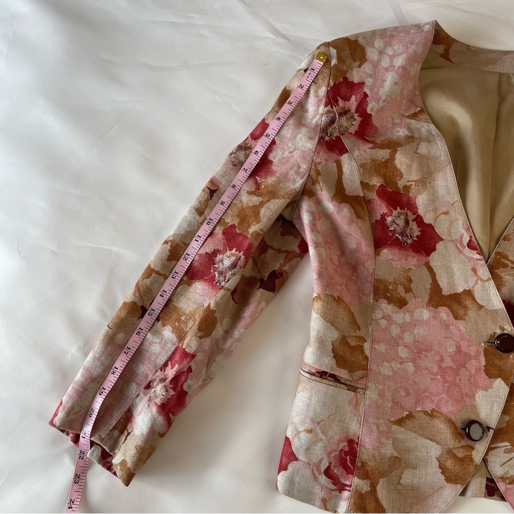 Vintage Burberry Burberry’s Floral Cropped Linen Jacket est sz M - Picture 8 of 16